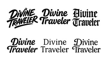 Fototapeta premium Harmonious Lettering Variations. Divine Traveler. Set lettering. harmonious lettering variations of the same emblematic concept (Dynamic brushstroke graffiti