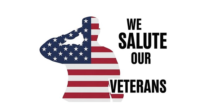 Soldier silhouette saluting with American flag pattern and text salute veteran - Powered by Adobe