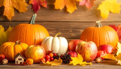 Autumn Harvest - Pumpkins, Apples, and Fall Foliage Display.