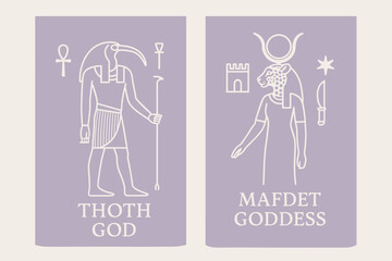 Egyptian Deity Banners. Egyptian Gods. Two vertical A6 banners with safe margins, centered composition, no elements touching edges, minimal, lavender and