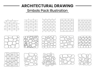 Landscape Architecture CAD Vector Patterns Set. Grass, Water, Stone, Wall, and Texture Elements	

