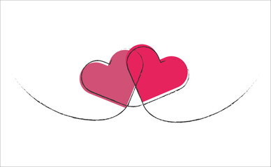 Hand Drawn Intertwined Hearts Doodle on Continuous Line