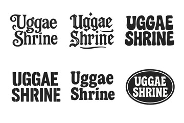Uggae Shrine Lettering Variations. Uggae Shrine. Set lettering. harmonious lettering variations of the same emblematic concept, each with different artistic