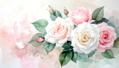 Elegant Watercolor Roses - A Delicate Floral Arrangement for Artistic Designs.