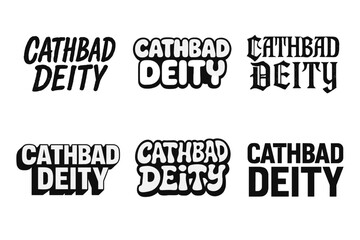 Diverse Lettering Styles. Cathbad Deity. Set lettering. harmonious lettering variations of the same emblematic concept, each with different artistic