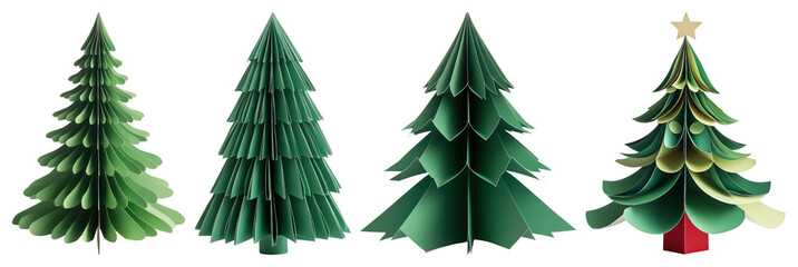 Fototapeta premium PNG Paper trees creative festive decor, element set on transparent background
