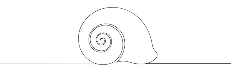 A continuous line art depiction of a snail shell, showcasing its distinctive spiral form found in nature, isolated on a white background