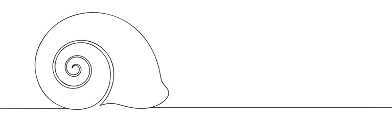 A continuous line art depiction of a snail shell, showcasing its distinctive spiral form found in nature, isolated on a white background