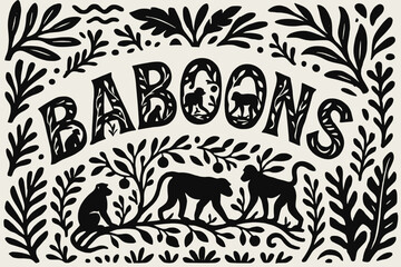 Fototapeta premium Baboons Silhouette Lettering. Decorative Display Lettering ? 