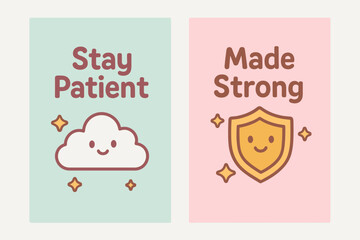 Obraz premium Patience & Power Banners. Patience & Power. Two vertical A6 banners with safe margins, centered composition, no elements touching edges, cartoon, pastel mint