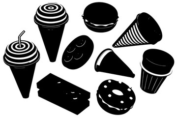 Seamless cartoon vector illustration set of sweet ice cream, dessert, cake, and chocolate food icons