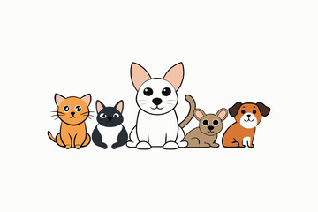Cute brown baby cartoon pet cat and dog vector illustration drawing