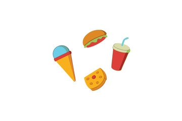 Colored pencils isolated on white with fresh summer fruit juice icons