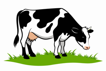 Cute domestic dairy cattle illustration on a green meadow grass