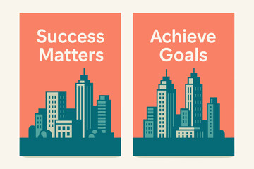 Naklejka premium Success and Goals Banners. # IMPORTANT. Two vertical A6 banners with safe margins, centered composition, no elements touching edges, modern, coral and teal,
