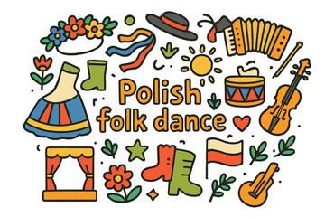 Polish Folk Dance Doodle. Polish folk dance. Hand-drawn doodle illustration of Polish folk dance. Floral crown