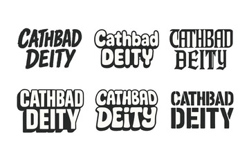 Diverse Lettering Styles. Cathbad Deity. Set lettering. harmonious lettering variations of the same emblematic concept, each with different artistic