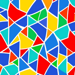 Fototapeta premium Vibrant abstract geometric pattern with irregular shapes in bold primary and secondary colors resembling stained glass or mosaic art creating a lively and energetic visual texture