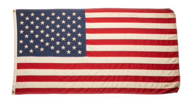 Vintage american flag with red and white stripes and blue star field isolated on transparent background