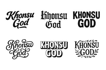 Fototapeta premium Khonsu Lettering Variations. Khonsu God. Set lettering. harmonious lettering variations of the same emblematic concept (Bold hand-lettering with playful