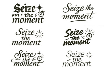 Seize the Moment Calligraphy. Seize the moment. Create a calligraphy lettering illustration of the phrase: