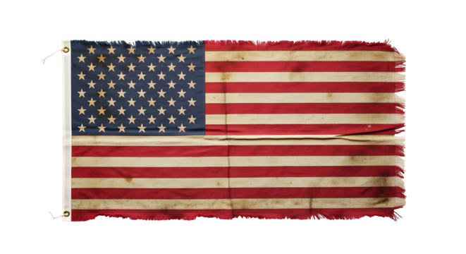 Vintage american flag isolated on transparent background, a symbol of history and heritage