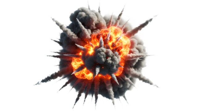 Realistic explosion with fire and smoke isolated on transparent background for special effects