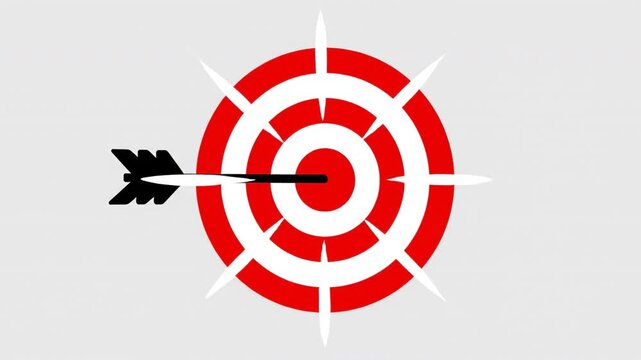 Circular Target Design Red and White Symbol with Arrow Hitting Center, Emphasizing Focus, Precision, and Achievement in Goal Oriented Aesthetics