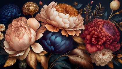 Dynamic Beautiful Fantasy Vintage Wallpaper Botanical Flower Bunch Vintage Motif For Floral Print Digital Background