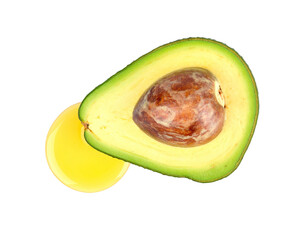 Avocado Section with Pit & Oil Drop Isolated on Clear Backdrop - Fresh Healthy Food