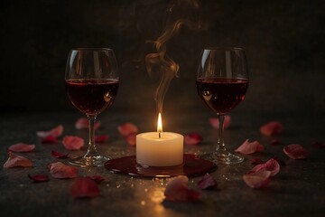 Romantic candlelight with wine glasses
