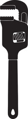 Silhouette of an adjustable pipe wrench tool adjustable wrench on transparent background