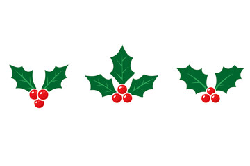 Holly berry icons set, Chritmas logo wirh holly berries