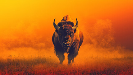 Buffalo concept digital illustration. Bull photo. Taurus concept poster. 
