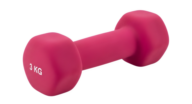 Vibrant pink 3kg dumbbell for strength training exercises at home or gym, perfect for fitness routines and building muscle tone