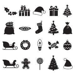 Comprehensive Christmas Holiday Silhouette Vector Icons Set