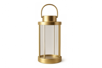 Golden lantern with glass panels and a handle, offering a decorative light source for celebrations and home interiors