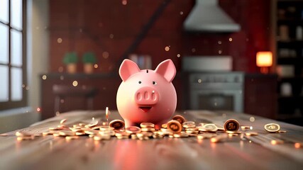 Money saving deposit financial planning concept. piggy bank with coins and coins falling out of it. - Powered by Adobe