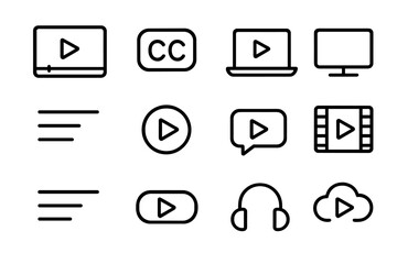 Accessible Video Icons. Accessible videos. Line outline icon set of accessible videos: video player, closed