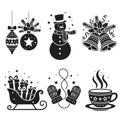 Detailed Christmas and Winter Silhouette Vector Icons Set