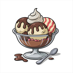 Ice cream cone with a strawberry. Cartoon vector illustration