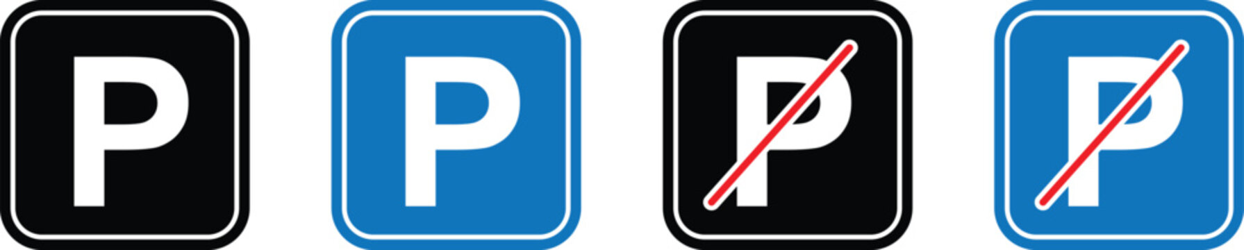 Parking and traffic sign board icon set. Parking permit and prohibition vector signs. Map parking pointer symbols isolated on transparent background. Vector illustration EPS 10