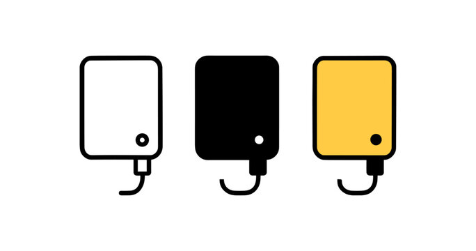 Minimalist flat battery icon set with white, black, and yellow variations