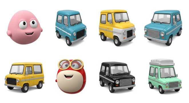 🚗 Isolated Toy Vehicles: Car, Truck, and Van Illustrations for Transport Icons and Design - Powered by Adobe