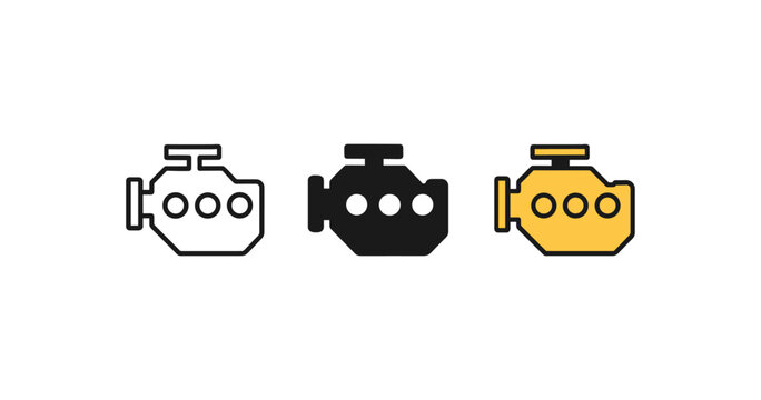 Simple engine icons in flat style with three variations