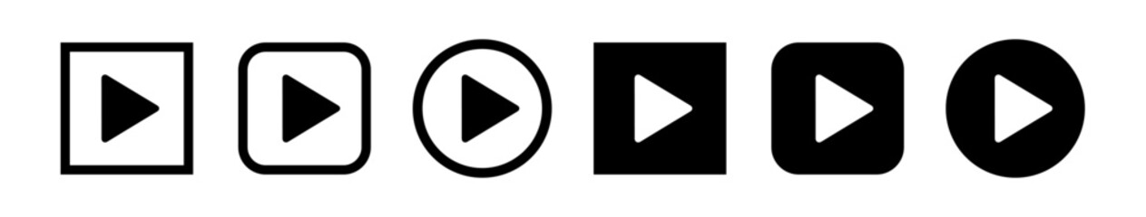 Play button vector icons set on transparent background