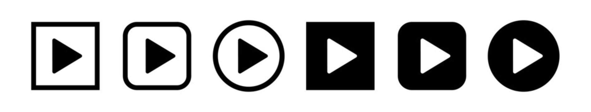 Play button vector icons set on transparent background