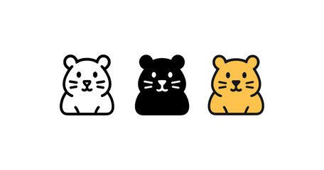 Fototapeta premium Cute animal icons in minimalist style with white, black, and orange variants
