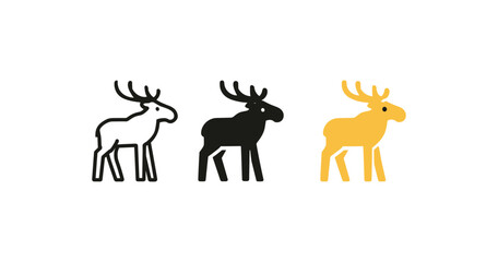 Obraz premium Minimalist moose icons in trio of colors: white, black, and yellow