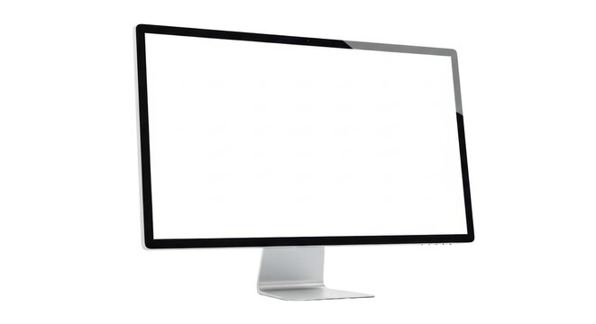 A sleek, all-in-one desktop computer monitor with a brilliant, blank white screen and minimalist design, isolated on a transparent background, concept of digital clarity and innovation - Powered by Adobe